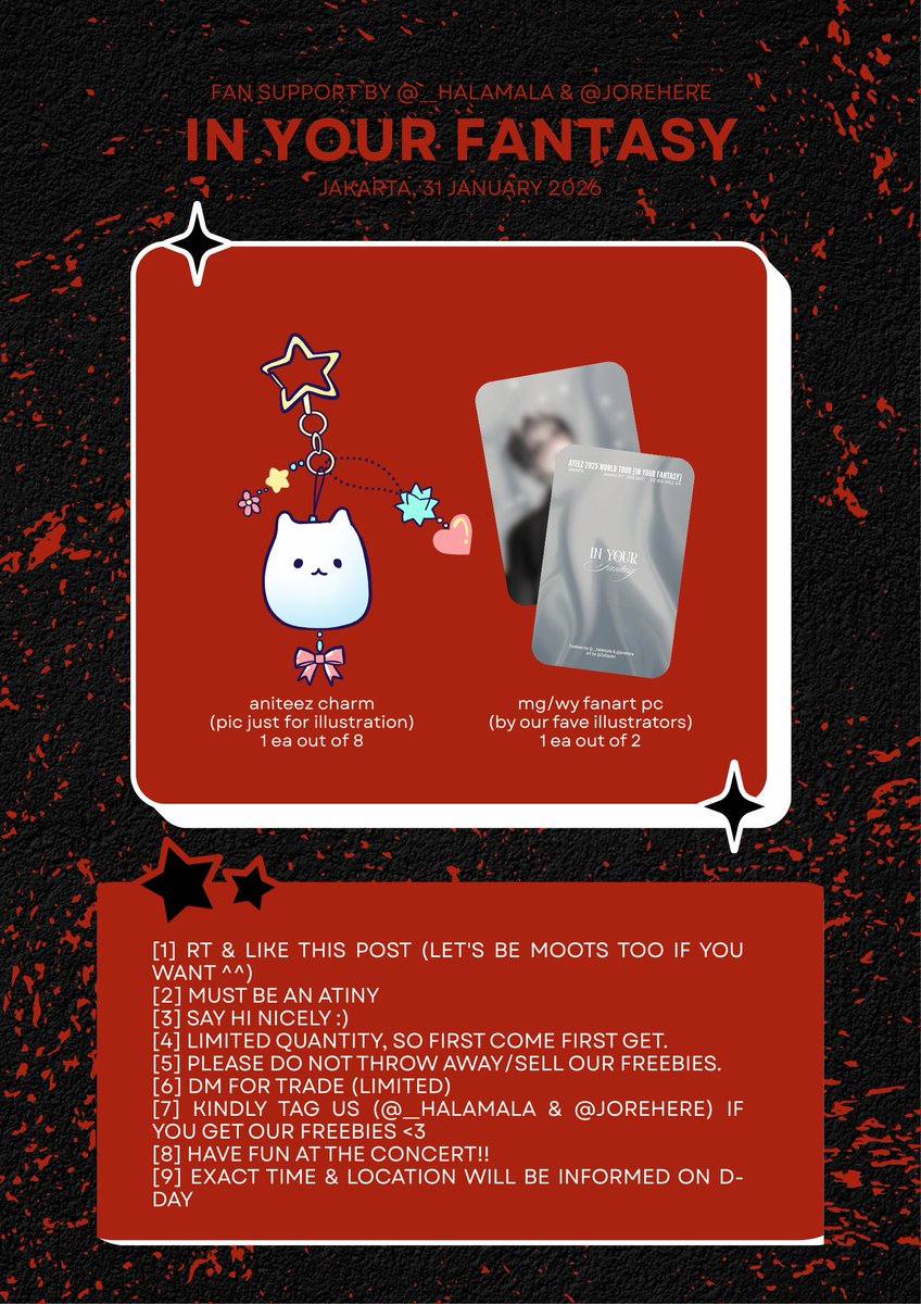 __halamala's tweet image. ATEEZ [In Your Fantasy] in Jakarta ⟡˖ ࣪
— freebies by @__halamala &amp;amp; @jorehere

📍ice bsd hall 5-6
🗓️ 31 jan '26
⏰ tba
✨️ more details in pic

RT and likes are very appreciated! see you at the concert, atiny! ♡

#AteezInJakarta #InYourFantasyJKT