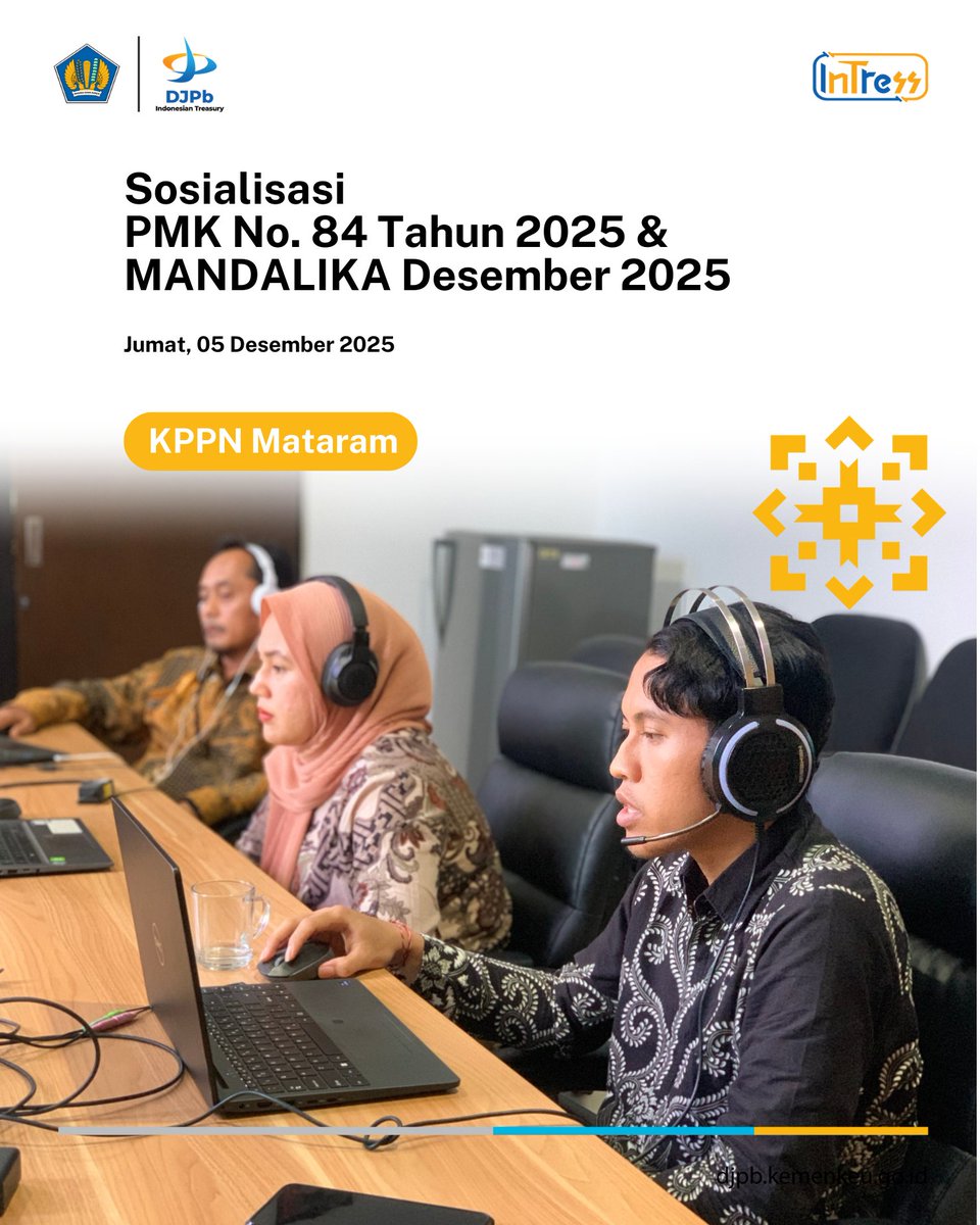 kppn_mataram's tweet photo. Halo Semeton KPPN Mataram! 👋

Hari ini, Jumat 5 Desember 2025, KPPN Mataram telah sukses melaksanakan Sosialisasi Peraturan Menteri Keuangan Nomor 84 Tahun 2025 tentang Mekanisme Pelaksanaan Anggaran atas Pekerjaan yang --- https://t.co/rwdWJkBctz