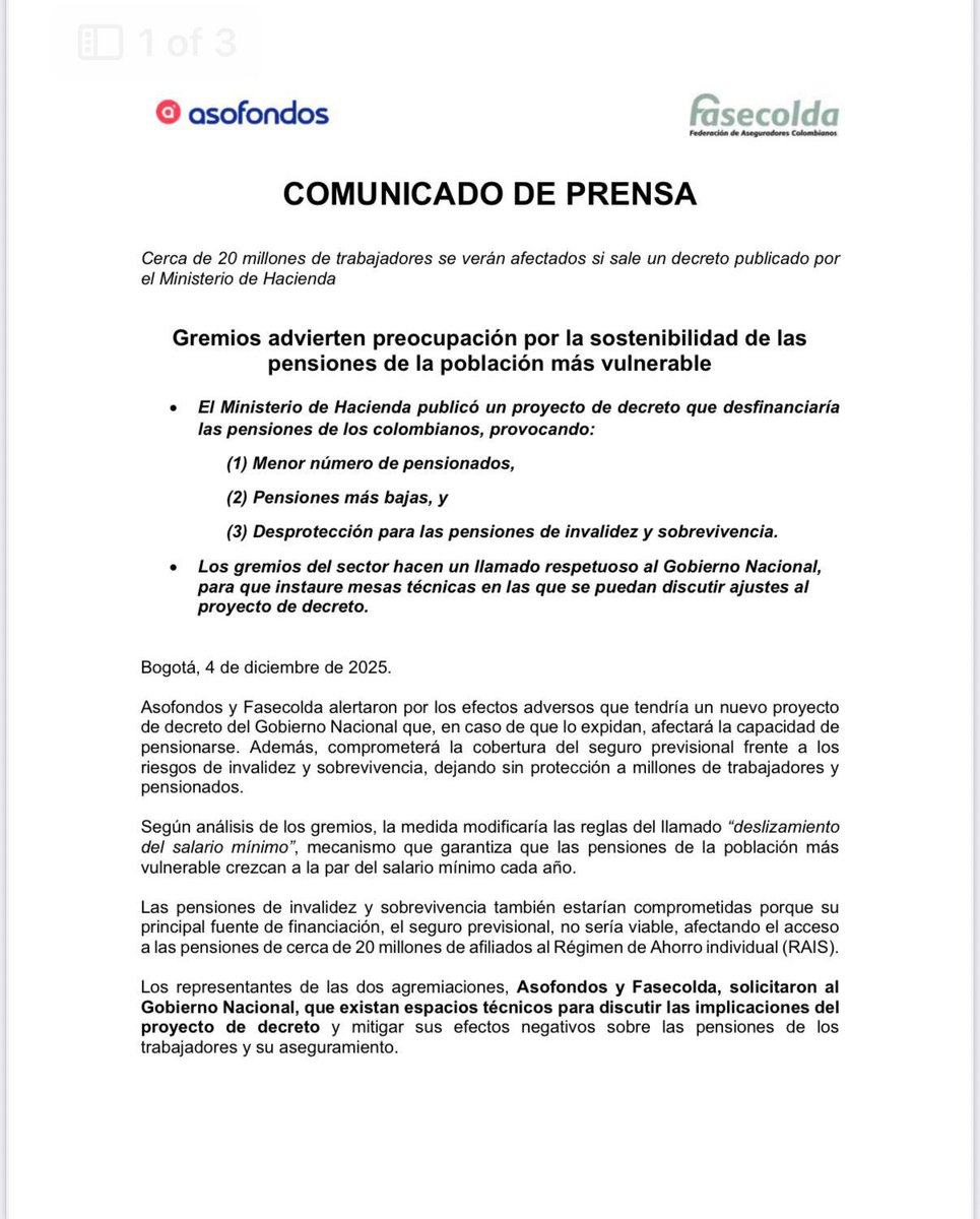 El proyecto de decreto publicado por el Ministerio de Hacienda es un atentado contra los derechos adquiridos de los trabajadores y una amenaza directa a la sostenibilidad del sistema pensional.

Un gobierno que no combate la corrupción y que despilfarra los recursos públicos no