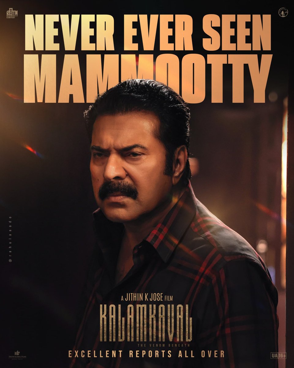 DQsWayfarerFilm's tweet photo. WITNESS NEVER SEEN BEFORE MAMMOOTTY IN THEATRES 🔥

#Kalamkaval Excellent Reports All Over | In Cinemas Now

#Mammootty #MammoottyKampany #JithinKJose https://t.co/CT61Mwm4GC