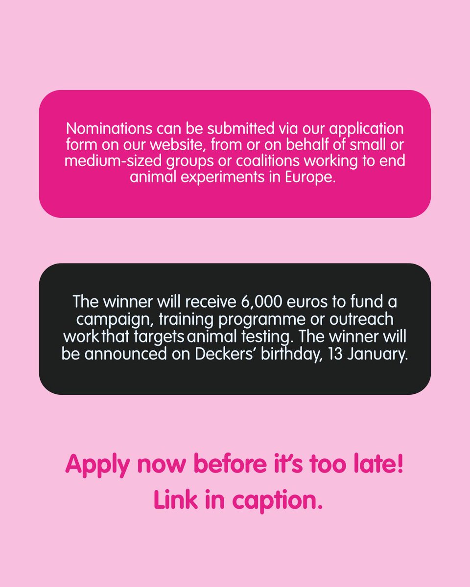CrueltyFreeEU's tweet photo. Be in with a chance of winning 6,000 euros to fund a campaign, training programme or outreach work that targets animal testing. 

We've extended the deadline! Apply by Friday 12th December: https://t.co/PlAa1teHLx https://t.co/5O0WYrU5jX
