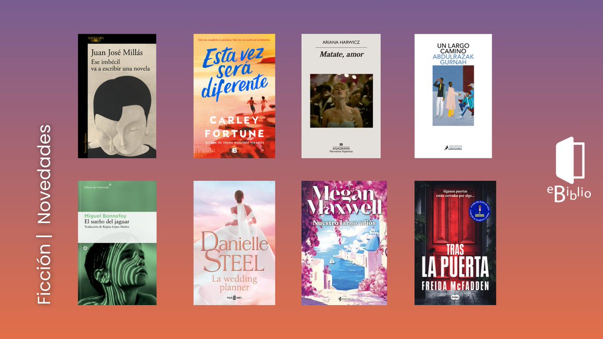 Tenemos por delante un fin de semana largo 🥳 ¿Quién va a aprovechar para #leer? 📚🙋‍♀️
Si eres usuario de #eBiblio, te dejamos por aquí algunas novedades de Ficción disponibles en todas las Comunidades Autónomas.
¿Aún no conoce la plataforma? 👇
ebiblio.es/informacion.ht…