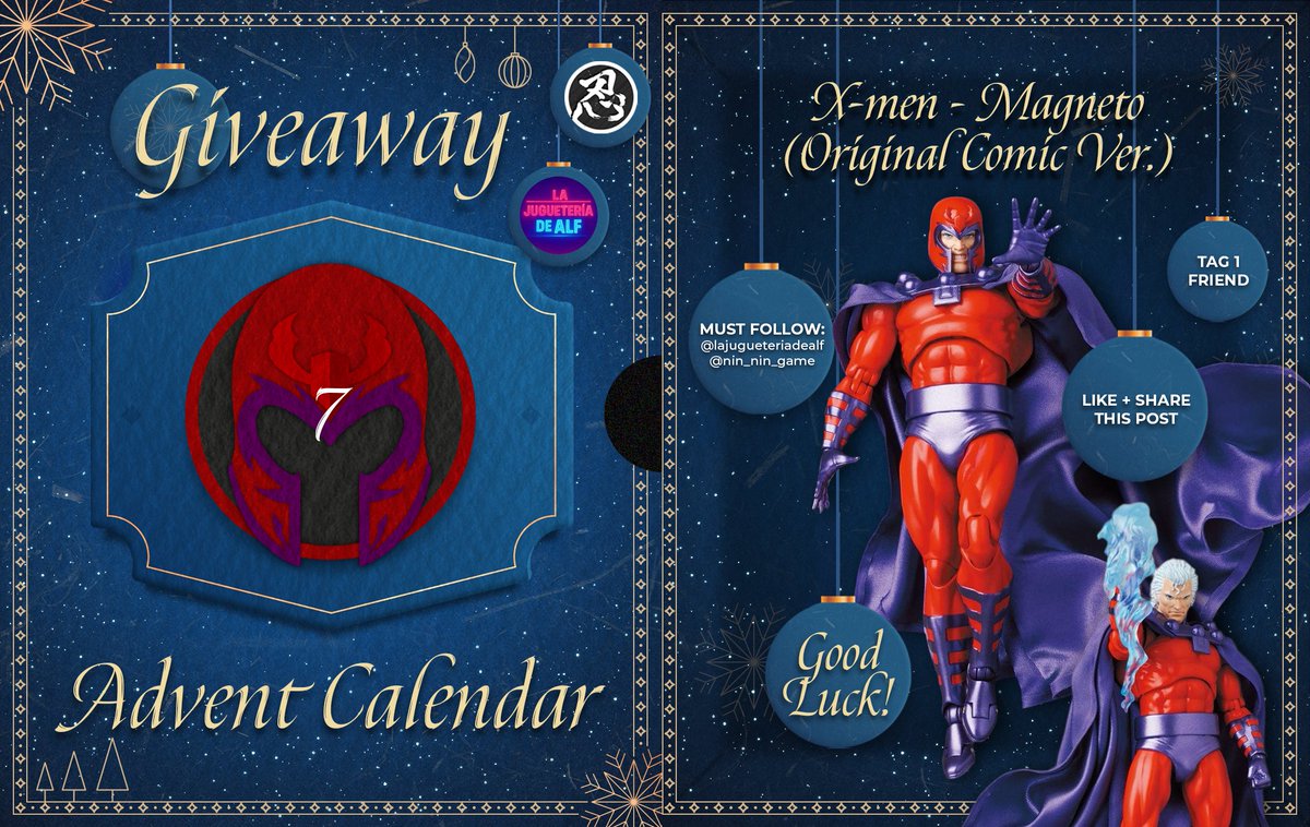 Nin_Nin_Game's tweet photo. ADVENT CALENDAR GIVEAWAY – DAY 7 is LIVE on Instagram! ❄️✨

Today’s prize unleashes true mutant might:
MAFEX: MARVEL – X-Men – Magneto (Original Comic Ver.) [Medicom Toy] 🧲💥
Don’t miss your chance to win this iconic comic-accurate figure!
👉 Join here: https://t.co/VzihSj9njA
Good luck, and happy Advent Calendar season! 🎄

#Giveaway #AdventCalendar #Marvel #XMen #Magneto #MAFEX #MedicomToy #NinNinGame