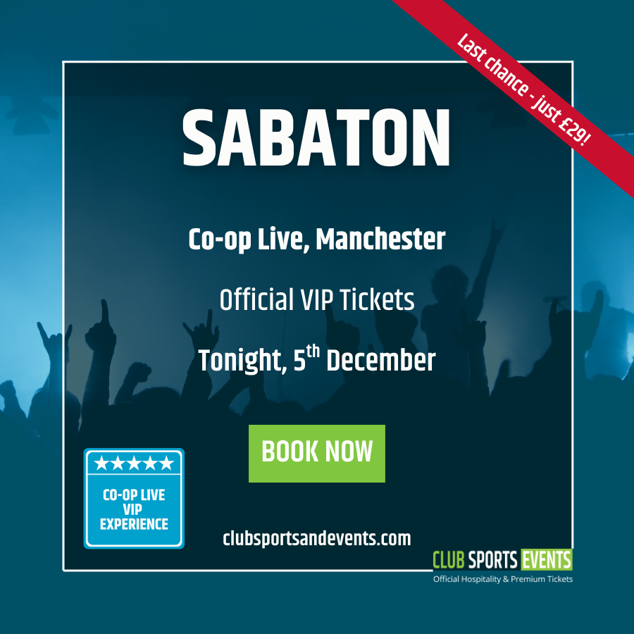 ClubSportEvents's tweet photo. Sabaton play Co-op Live, Manchester TONIGHT🤘

‼️Last remaining official VIP tickets for just £29 → https://t.co/REBD4YzwS9

#Sabaton #Metal #Manchester #Coop #JoakimBroden #Sundström #Bismark #GhostDivision #SabatonTickets #BadOmens #BMTH #Powerwolf #Rock