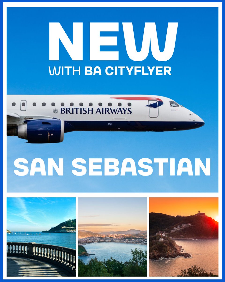 NEW: Glasgow - San Sebastián ✈️

We're happy to announce another new service for 2026. BA CityFlyer will launch a summer seasonal twice-weekly service between Glasgow and San Sebastián in Northern Spain.

Tickets on sale now!
