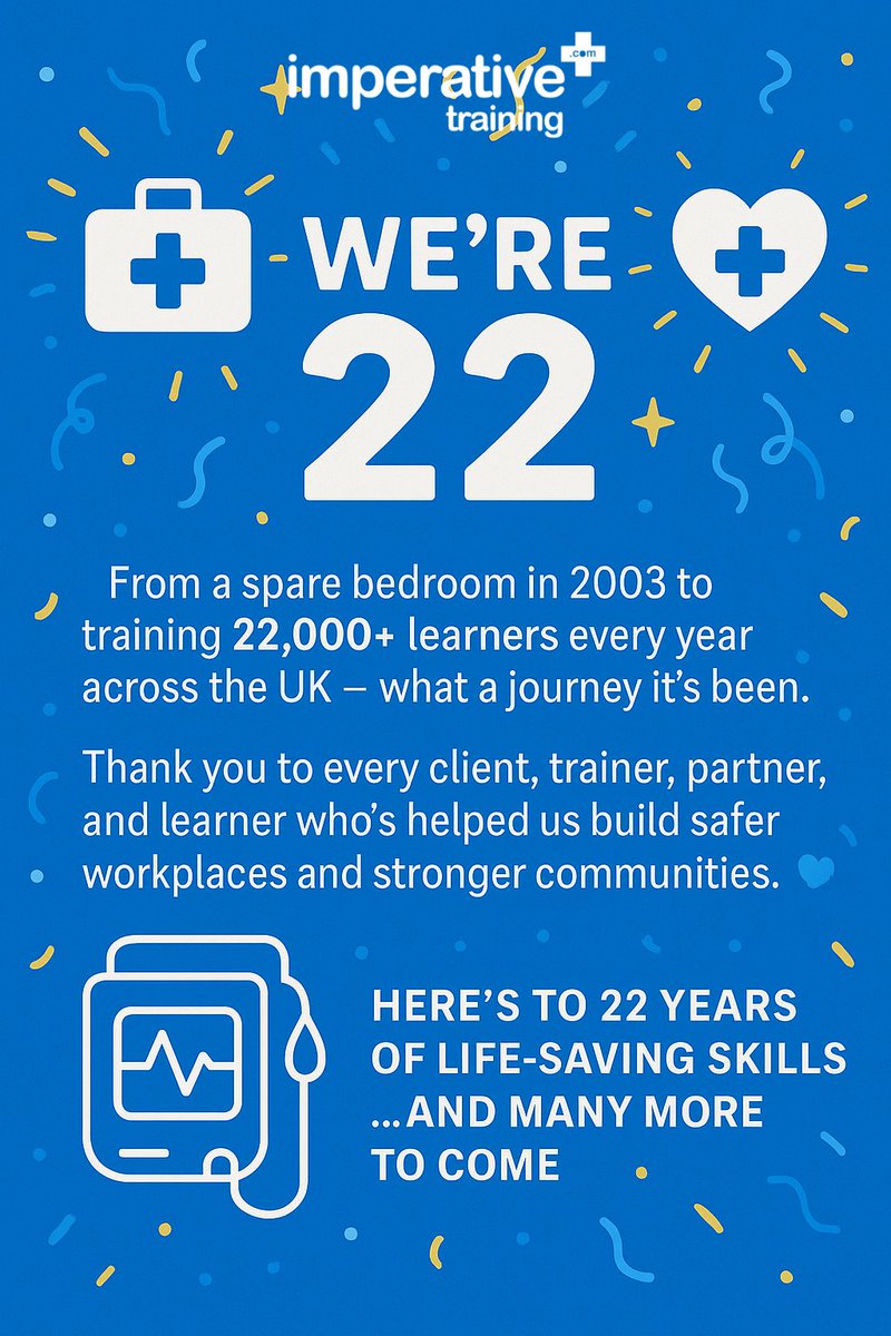 Monday is Imperative Training's 22nd birthday🎂

From a spare bedroom in 2003 to training 22,000+ learners every year across the UK

Thank you to every client, trainer, partner and learner who’s helped us build safer workplaces and stronger communities. 💙