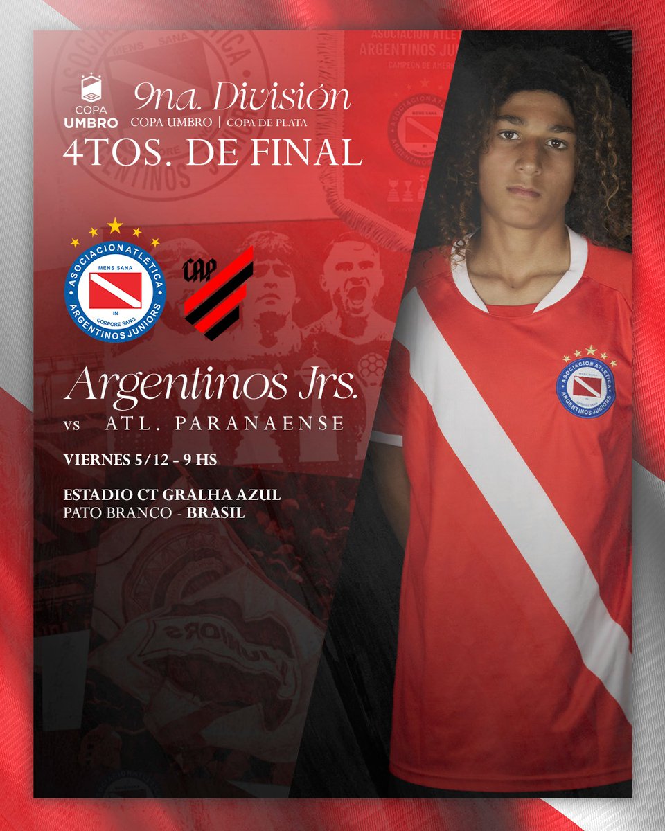 #AAAJ ¡Juega #ElSemilleroDelMundo 🌎!

🏆 Copa Umbro - Copa de plata
❎️ Cuartos de final
⚫️🔴  vs. <a href="/AthleticoPR/">Athletico Paranaense</a> 
📆  Viernes 5/12
🕜 9hs
🏟️ Estadil CT Gralha Azul
📺 youtube.com/azuriztv