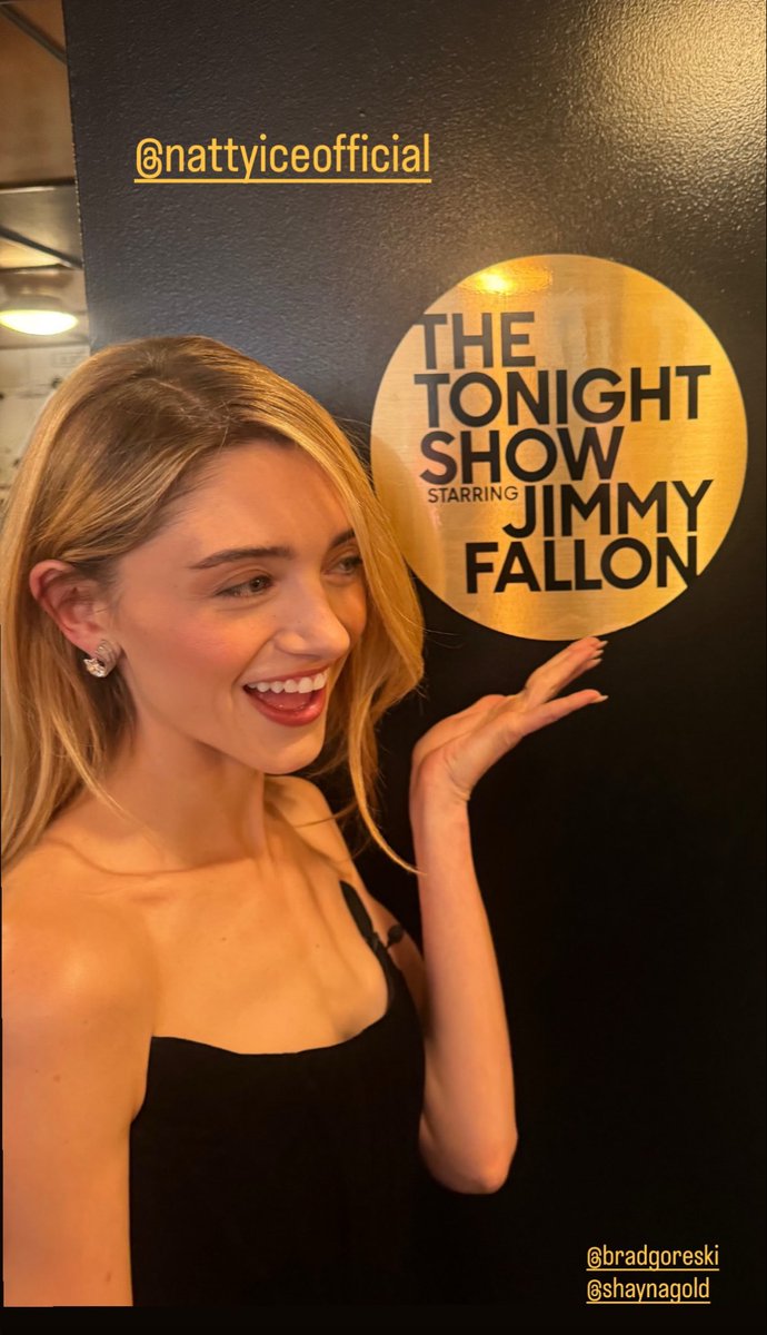 BTS pic of Natalia Dyer on the set of The Tonight Show