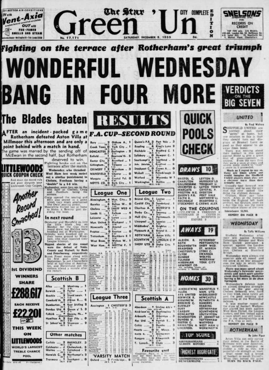 Dunsbyowl's tweet photo. #onthisday in 1959 Wednesday were 8th in Division One after a cracking 4-0 away victory at @ChelseaFC in front of 33,177 #swfc goals John Fantham 2, Bobby Craig & Keith Ellis #SheffieldDouble https://t.co/6xM75BYjSq