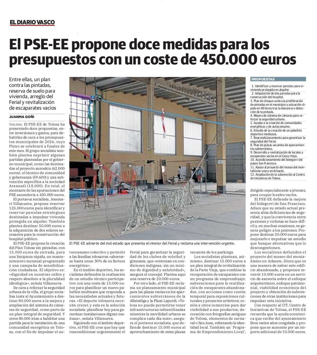 PSETolosa's tweet photo. 🌹 Desde el PSE-EE de Tolosa hemos presentado 1️⃣2️⃣ propuestas para unos presupuestos que pongan a las personas en el centro: vivienda protegida, mejora de la seguridad urbana, impulso a la energía limpia, un nuevo pabellón multiusos y la revitalización de la Parte Vieja. https://t.co/YagVEkHmKv