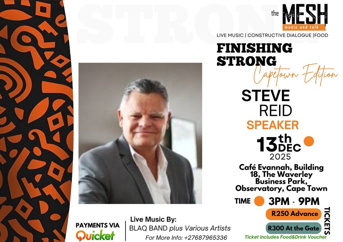 Meet our power-panelist Steve Reid,  Owner &amp; Consultant at Entreprenacity, with 20 years in entrepreneurial development, two award-winning incubators, and 400+ businesses supported.
A proven leader whose past projects generated over R110M in economic activity.
Author. Radio host.