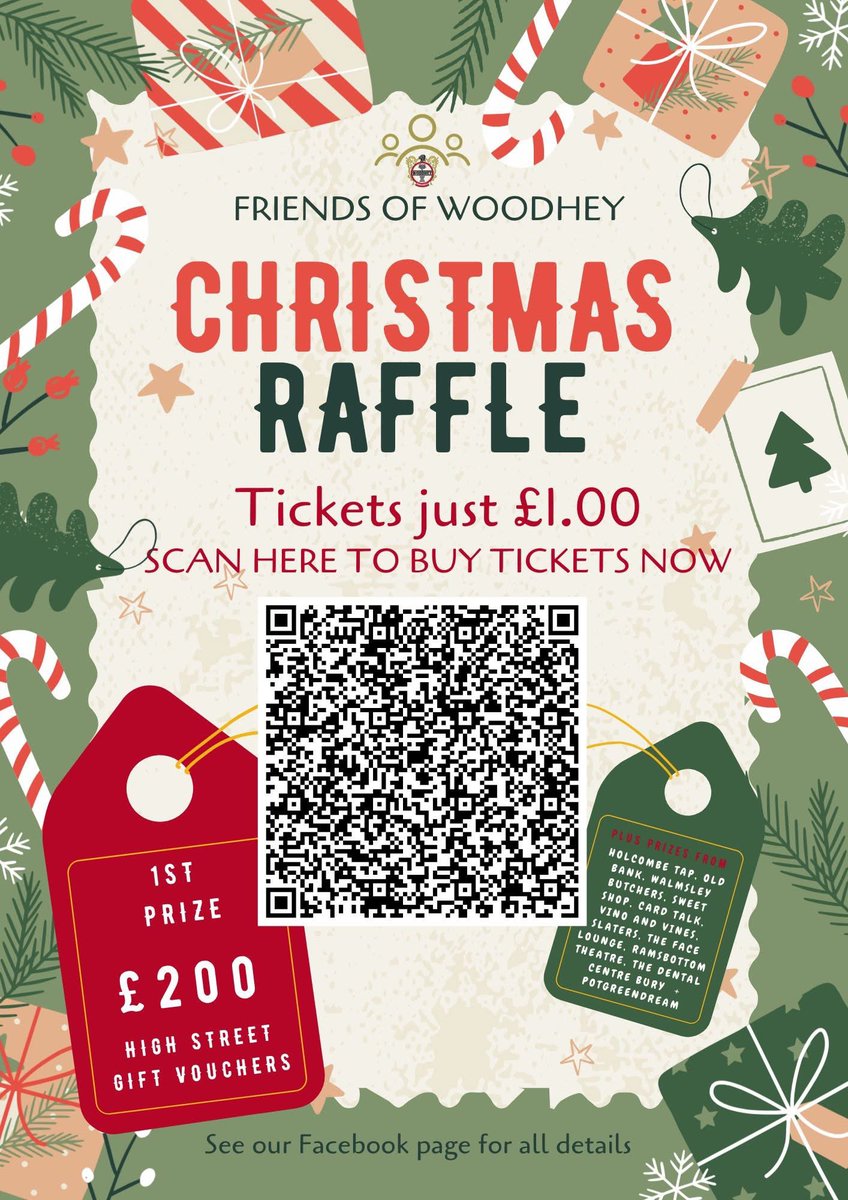 🚨 This is your last chance! 🚨 

Our Friends of Woodhey Christmas raffle closes at 5pm tonight! Secure your tickets before it’s too late in the link below, and check out the amazing array of prizes available! 🎄 #TeamWoodhey 

forms.office.com/pages/response…
