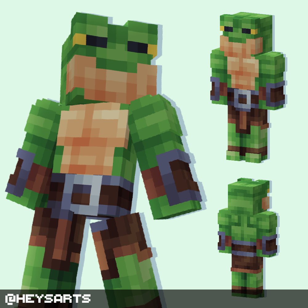 heysarts's tweet photo. For a long time people on pinterest have wanted to get my Frog Fighter skin. 
Well I've finally updated it and you can now get it in my store!

https://t.co/X6de9NjayG

#minecraftskin https://t.co/9mdaPmtwhB