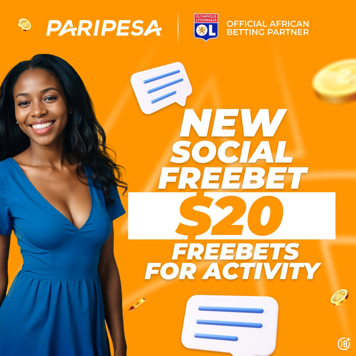 🚨 SOCIAL FREEBET WEEK — LET’S GO! 🚨
Want to win $20 in free bets? 
Just stay active this week — it’s that simple 🆓

How to join:
💬 Comment your PariPesa ID under every post this week
🔁 Follow our page, Like &amp; Retweet our content — stay engaged!
🎁 More activity = more
