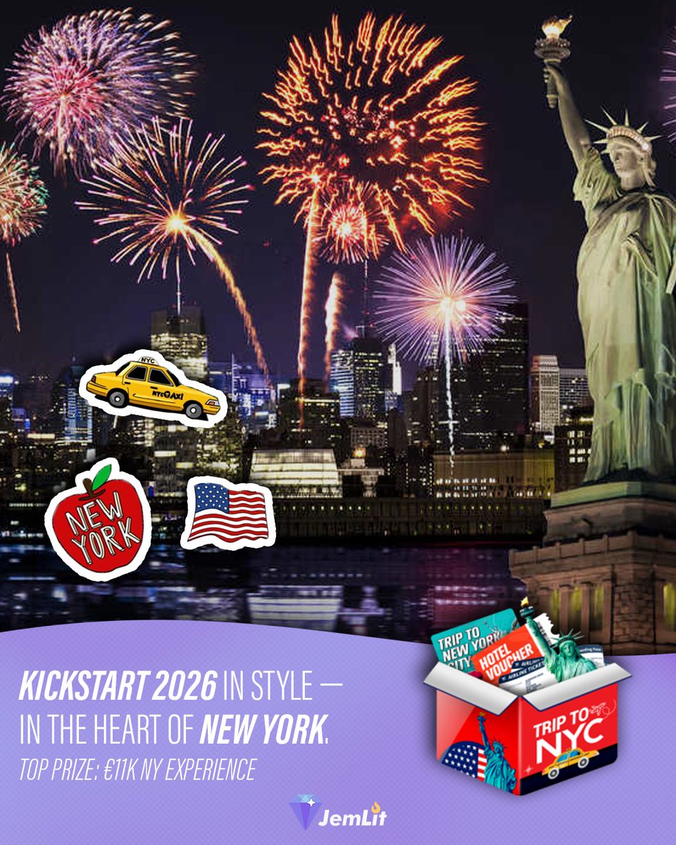 JemlitOfficial's tweet photo. Take a chance on the New York Mystery Box... because the concrete jungle where dreams are made of could be your next stop.

Spin to try WIN a €11K NYC escape with flights, hotel, and the most iconic New Year’s to kick off 2026 ✈️🌆

🎁 https://t.co/GVpCThpzS1 https://t.co/PHkYq0IT7d