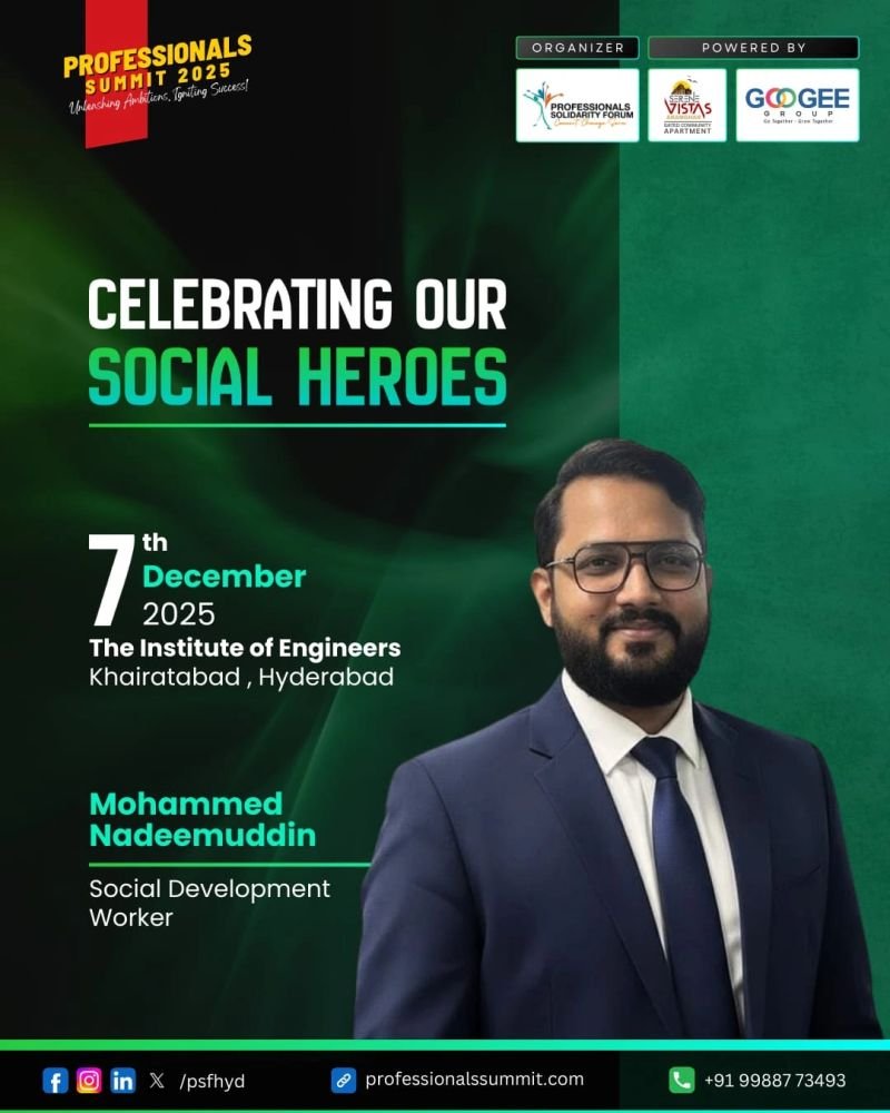 PSFHYD's tweet photo. Meet Mohammed Nadeemoddin, a Social Development Worker who steps into gaps and gets things done. 🙌

He’s joining our panel "Celebrating Our Social Heroes" — bringing raw ground reality and impact beyond theory. https://t.co/HtsFl0W5SX