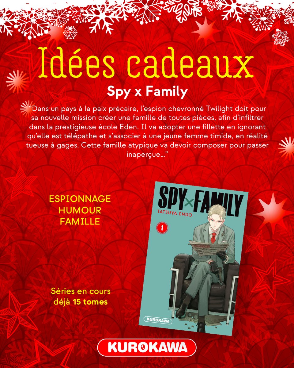 Kurokawa's tweet image. #KuroNoël 🎄 Idées cadeaux manga - Jour 5 🎁

"Spy x Family" 🥜

𝑳𝒆 𝑺𝒂𝒗𝒊𝒆𝒛-𝒗𝒐𝒖𝒔❓ Véritable phénomène au Japon et dans le monde, le manga Spy x Family dépasse désormais les 37 millions d’exemplaires en circulation !