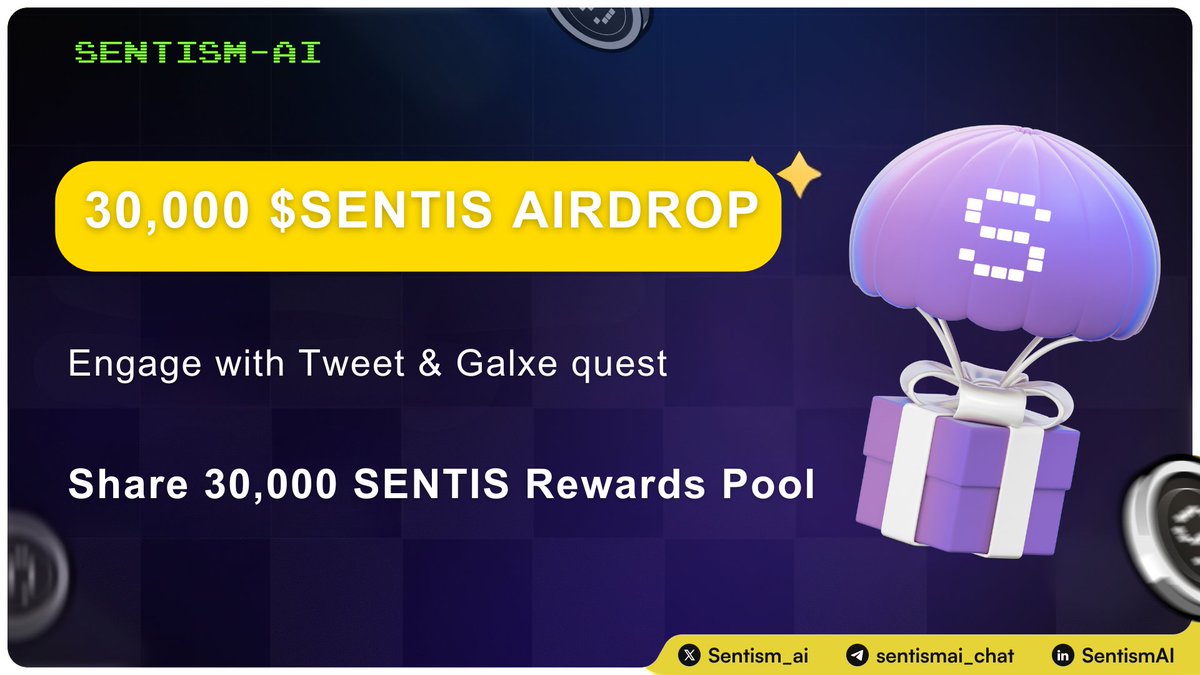 Sentism_ai's tweet image. 🪂 30,000 SENTIS AIRDROP 🎁

🎉 SENTIS is officially 1 month old — and we’ve already hit a new ATH!
Huge thanks to everyone who has supported Sentism so far. 💚

To celebrate, we’re launching a special community event with a shared 30,000 $SENTIS prize pool.

You can join in two…