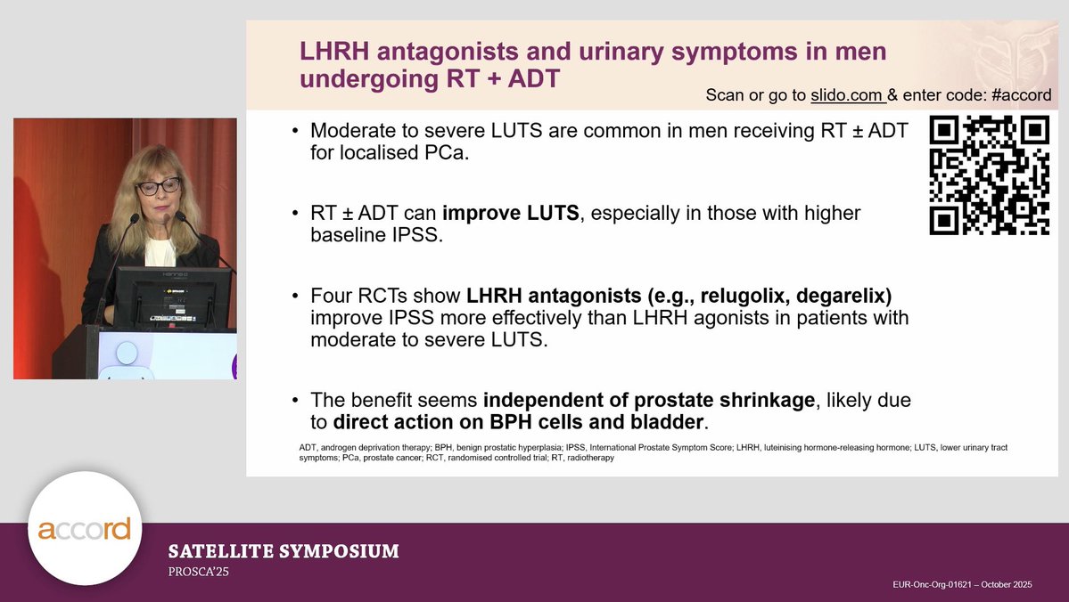 |GnRH antagonists give faster LUTS relief in prostate cancer 

#PROSCA25 #GlobalForum25

Urinary symptoms matter in men starting RT plus ADT. Across multiple trials (Anderson, Mason, Axcrona), one signal is crystal clear:

🟦 Degarelix and other antagonists drop IPSS faster than