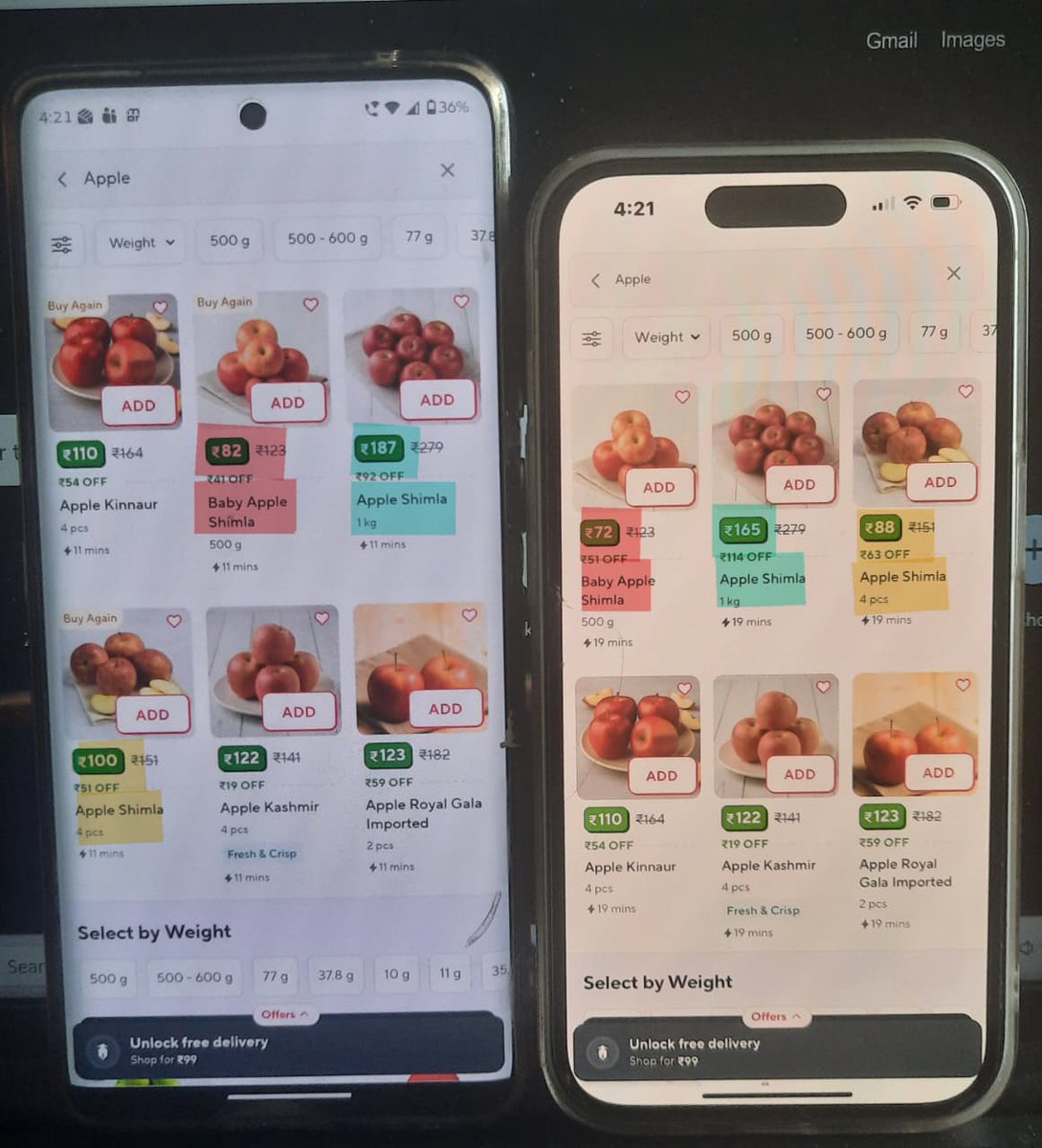 fearfulengineer's tweet photo. Is this even legal ? #zepto @ZeptoNow @zeptocares 
Me and wife get different prices for same location on Zepto. https://t.co/8CaSzCYc97