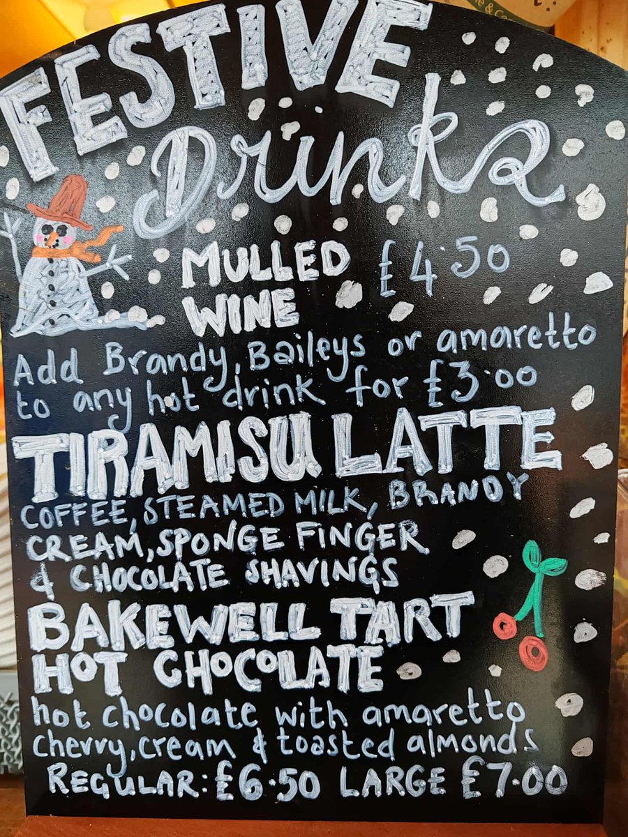 WoodlandCoffee's tweet image. 🎅🍷☕️ #Festive #Christmas 2025 #Boozy Drinks - This Weekend.
(NB: We have a Temporary Alcohol License)

Add #Brandy, #Baileys or #Amaretto to Hot Drinks.

Plus:
★ #MulledWine
★ Tiramisu #Latte
★ #BakewellTart #HotChocolate

We Open in #Ecclesallwoods Tues - Sun / 10am - 4pm.