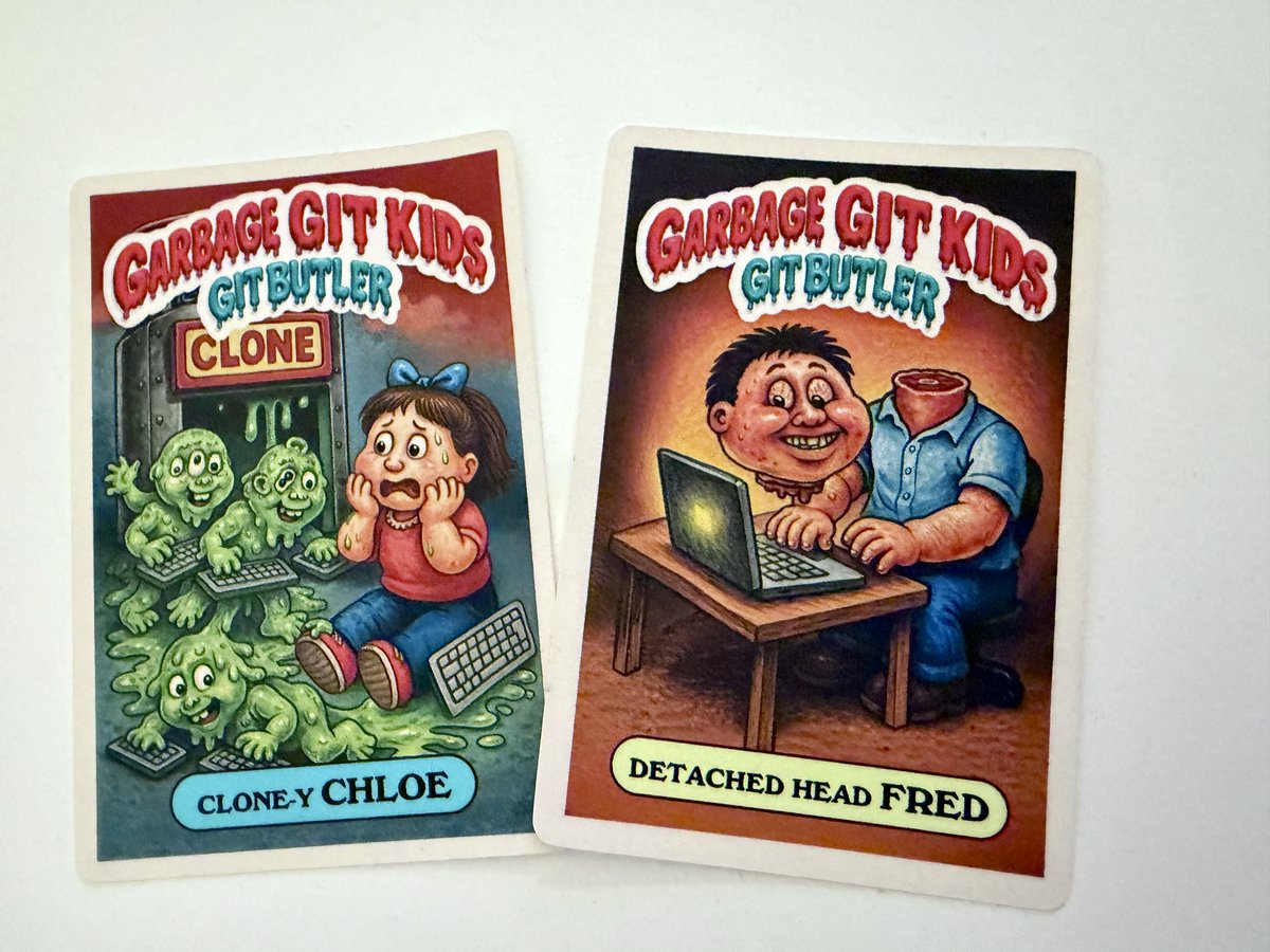 amazing, <a href="/gitbutler/">GitButler</a> made some Garbage Pail Kids git stickers and they are glorious. How many of you are old enough to remember these?