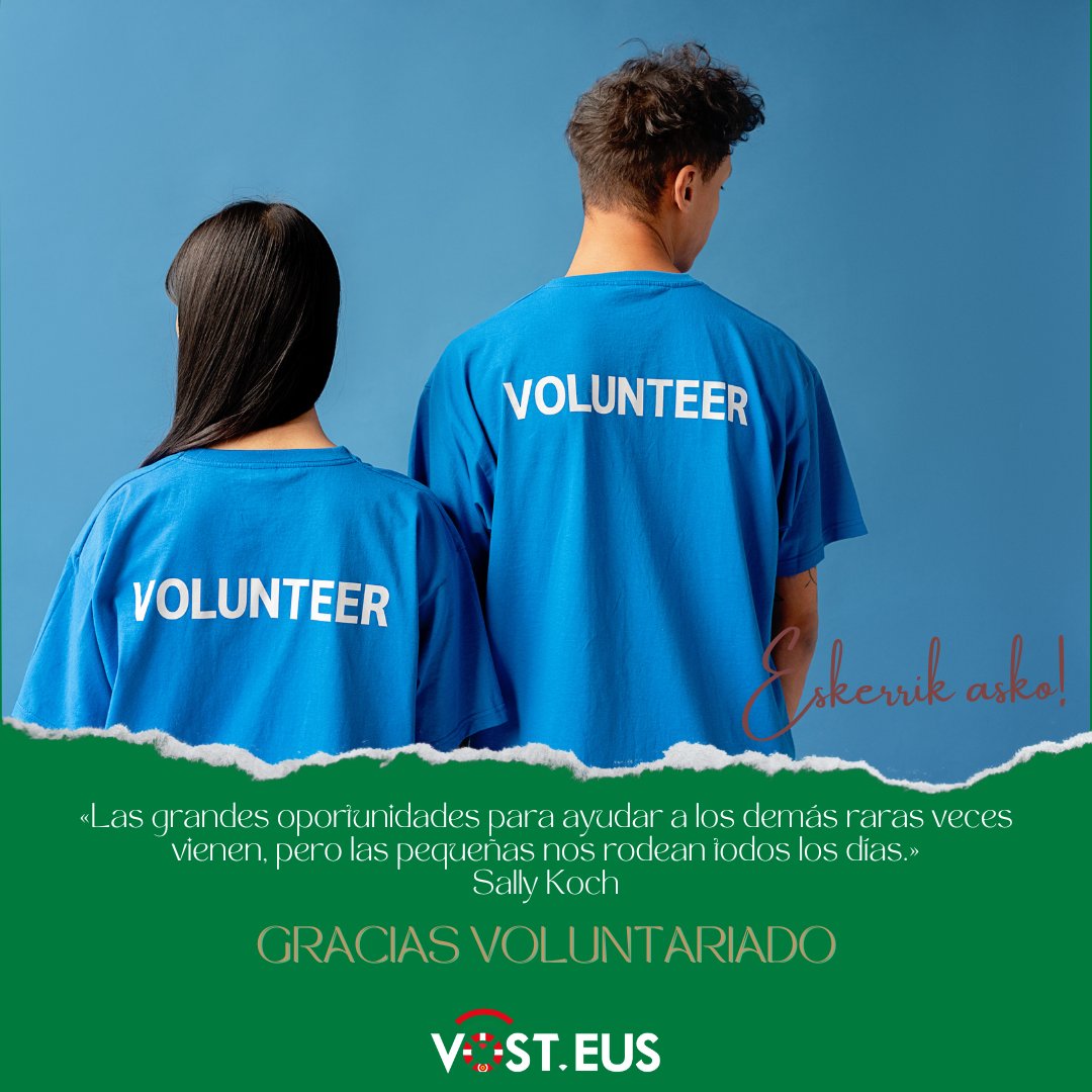 «Las grandes oportunidades para ayudar a los demás raras veces vienen, pero las pequeñas nos rodean todos los días.» Sally Koch

🫶 GRACIAS voluntariado de #VOSTEuskadi porque sin vosotros-as, no seríamos.