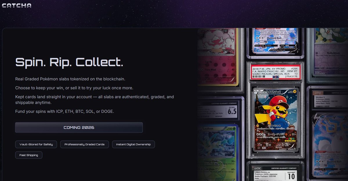 Pokemon cards are coming to $ICP with <a href="/CatchaApp/">Catcha - On the Blockchain</a> and <a href="/Toko_app/">Toko App</a> 

True e2e tokenization and RWAs are only possible on ICP