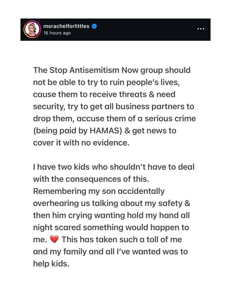 ⚡JUST IN - Ms Rachel calls out <a href="/StopAntisemites/">StopAntisemitism</a> for endangering and smearing her &amp; her family.