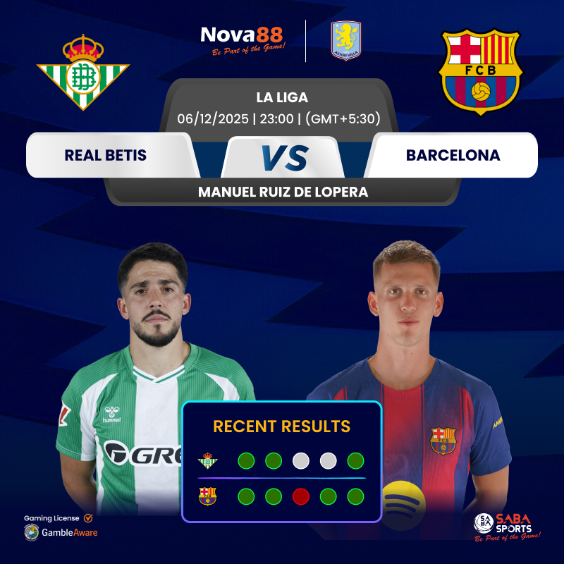 🔥 লা লিগার ডাবল শোডাউন! 🔥

⚡ রিয়াল বেতিস vs বার্সেলোনা 
🔥 রিয়াল মাদ্রিদ vs সেল্তা ভিগো

BE PART OF THE GAME WITH NOVA88
⚽ Official Asian Betting Partner of Aston Villa
🔗 cli.re/nova88blog
Nova88. All Rights Reserved. 18+ Be Gamble Aware.
#Nova88 #BePartOfTheGame