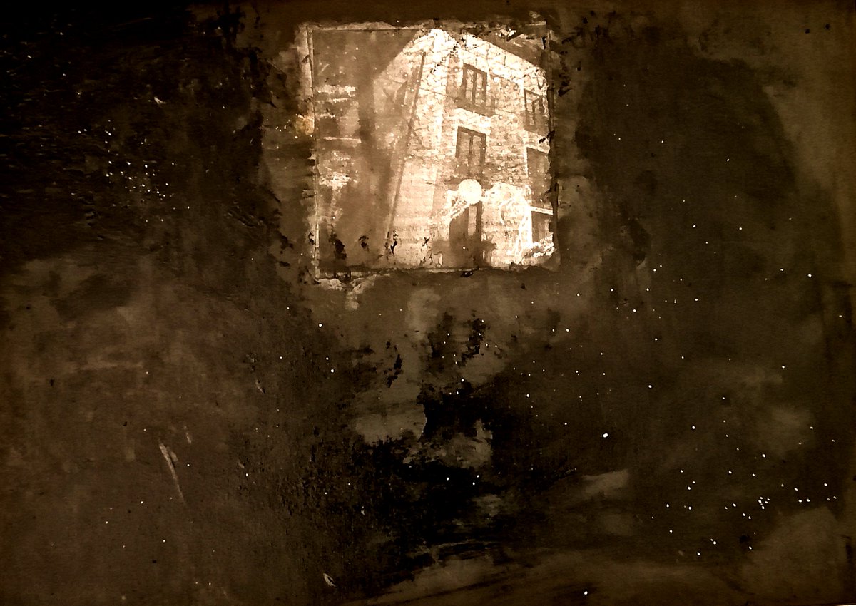 "The Brightest Wound in the Dark" (2025) – Painting &amp; Poem by Justin Curfman (Feeding Fingers) 

Oil, tempera &amp; paper collage on canvas | 27.6×19.7"
A mixed-media piece paired with a poem of the same title.

Available here:
patreon.com/posts/brightes…