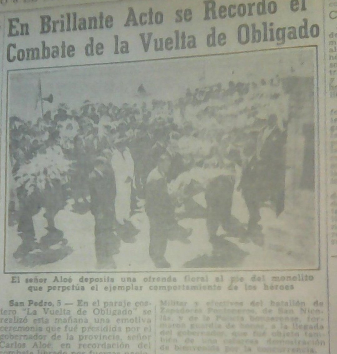 Recordación del combate de Vuelta de Obligado durante el primer peronismo. El gobernador Aloé encabezó el acto realizado el 5 de diciembre de 1953. Hoy hace 72 años. Perón no participó de actos similares