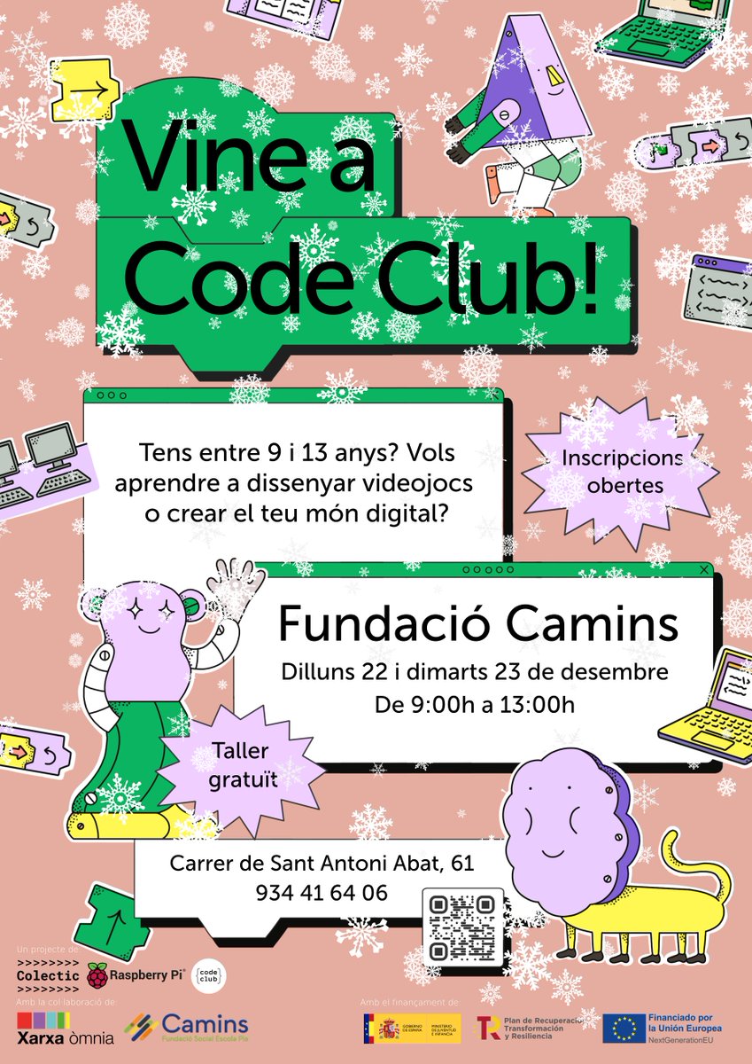🎮 Tens entre 9 i 13 anys? Vine al Code Club del punt <a href="/OmniaCamins/">Òmnia Camins Fundació</a>! Aprèn a dissenyar videojocs i crear el teu món digital 💻

Taller gratuït els dies 22 i 23 de desembre, de 9 a 13 h. Inscripcions obertes! #CodeClub

xarxaomnia.gencat.cat/noticies/la-m-…