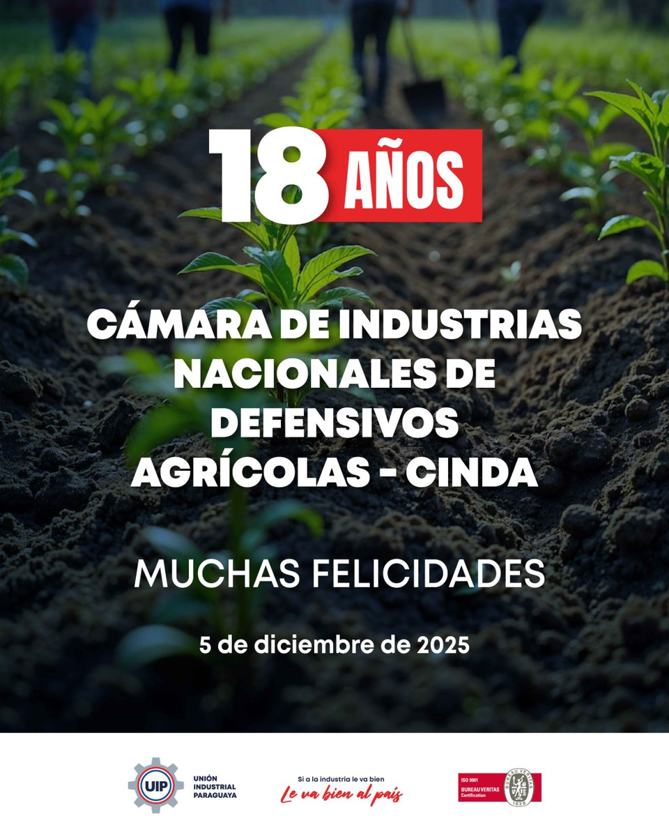 UIP_py's tweet image. 🎉 ¡Muchas felicidades a la Cámara de Industrias Nacionales de Defensivos Agrícolas!

🌱A lo largo de este camino, han acompañado al agro paraguayo con soluciones responsables que mejoran la productividad, protegen los cultivos y promueven una agricultura más sostenible.
