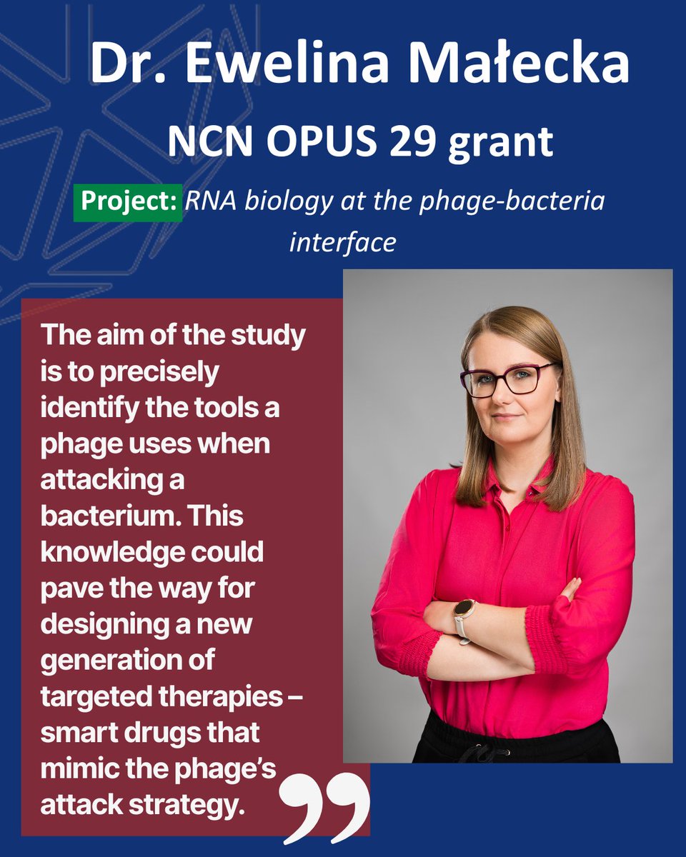 💥New research prospects at IIMCB thanks to grants from <a href="/NCN_PL/">Narodowe Centrum Nauki</a> 

Dr. Ewelina Małecka and her team will explore how bacteriophages attack bacteria, aiming to precisely map the molecular tools they use.