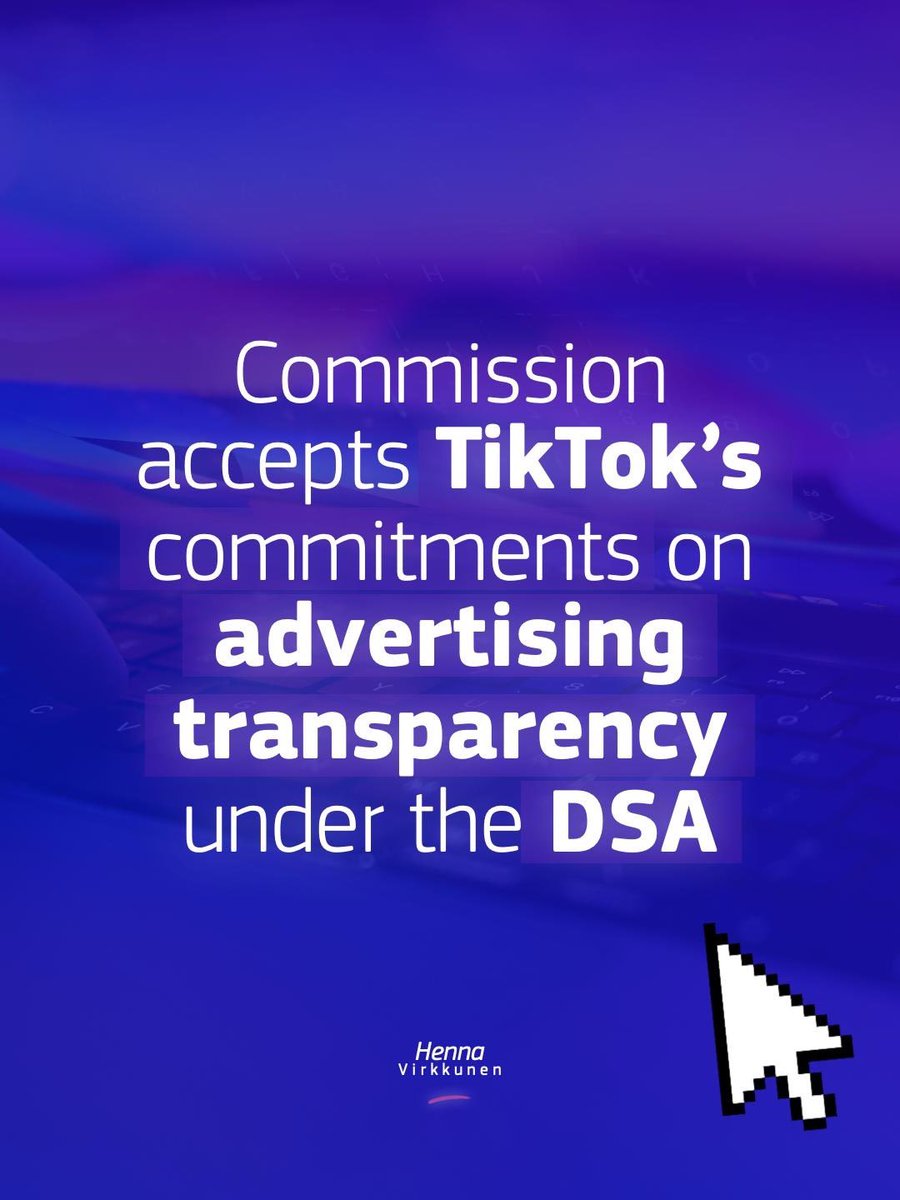 Today, we have secured TikTok’s commitment to provide advertising repositories that ensure full transparency around ads on its services, as required by the #DSA.

Transparent advertising practices help build trust online, for everyone.