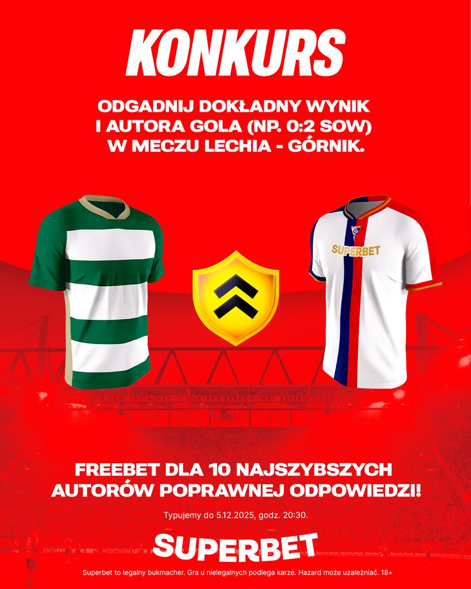 #KONKURS! Wytypuj w odpowiedziach dokładny wynik oraz autora gola ⚽️ w meczu  Lechia - <a href="/GornikZabrzeSSA/">Górnik Zabrze</a>  i zgarnij freebet! #LGDGÓR
-- 
✅ Zaobserwuj <a href="/SuperbetPL/">Superbet</a>
❤️ Polub wpis i 🔄 podaj go dalej 
👤 Dodaj nick z Superbet 
🎁 Nagroda = FREEBET 50 PLN
Regulamin: