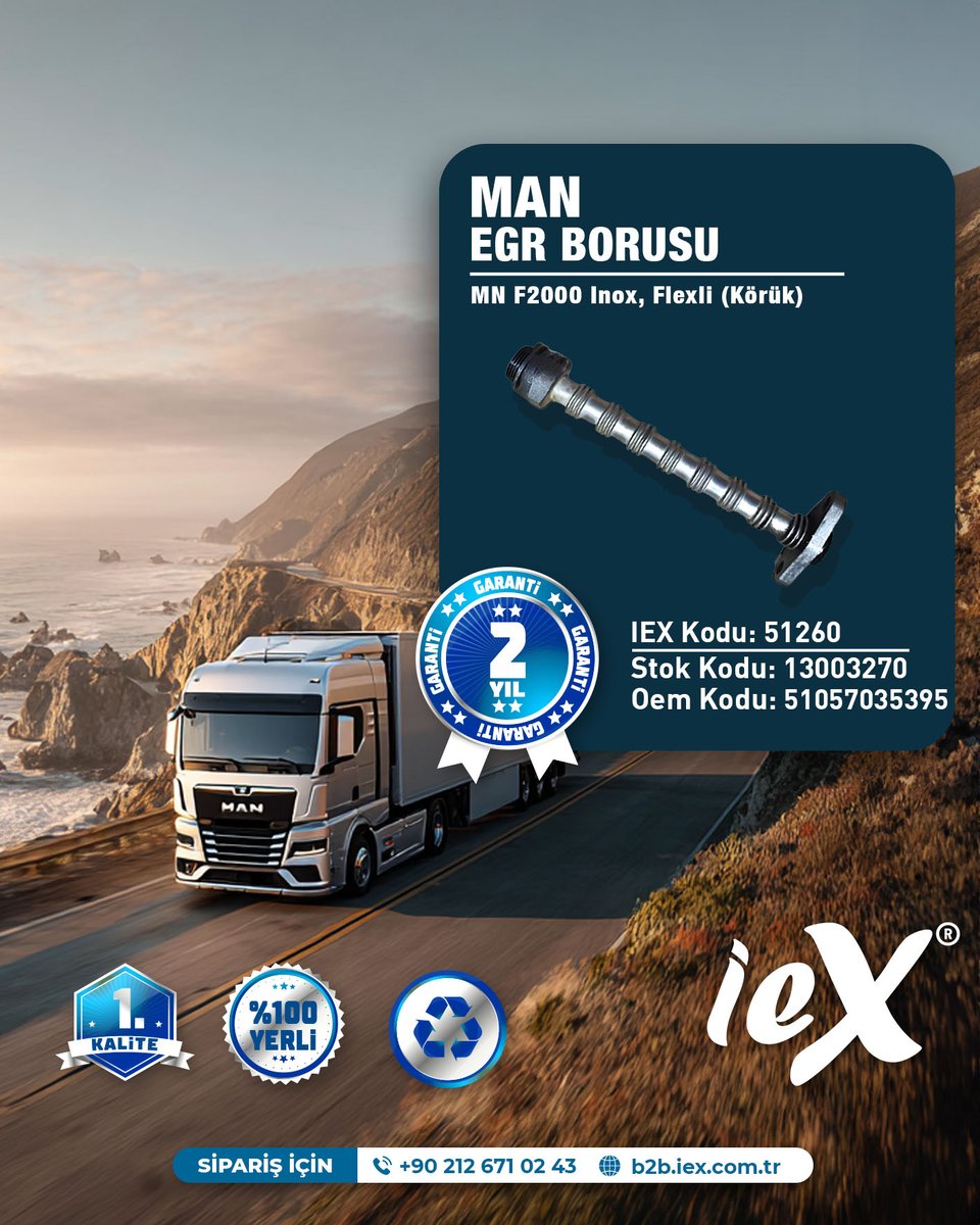 📌 MAN EGR BORUSU
📦 IEX Kodu: 51260
🚛 Stok Kodu: 13003270
🔧 OEM Kodu: 51057035395

🛠️ Uzman Notu / Ürün Detayları
MAN Euro 4–Euro 5 motorlarda kullanılan EGR borusu

📞: 0212 671 02 43
🌐: b2b.iex.com.tr/boru-egr-e3-51…

#man #egr #egrborusu #istanbulegzoz