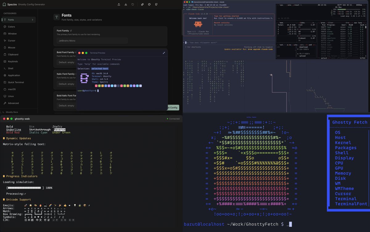 整理了幾個新發現的Ghostty 週邊項目,都相當不錯,值得收藏。
Ghostty:一份開箱即用的Ghostty 終端配置倉庫,集中管理主題、配色和常用偏好,clone 後直接用於日常開發傳送https://t.co/K7hhEUzeb