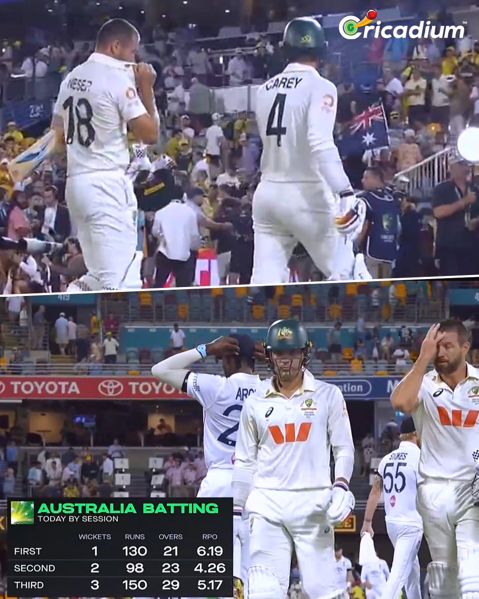 Cricadium's tweet photo. STUMPS | Day 2 | 2nd Ashes Test 🏏
Australia finish at 378/6, leading by 44 runs.
Carey 46(45)**, Naser 15(30) holding strong.
Australia are on top in this Test! 🔥🇦🇺
📸 Jio Hotstar
#Ashes2025 #AUSvENG #Stumps #TestCricket #AustraliaCricket #AlexCarey #Naser #Cricket https://t.co/dtqTQhNoKz
