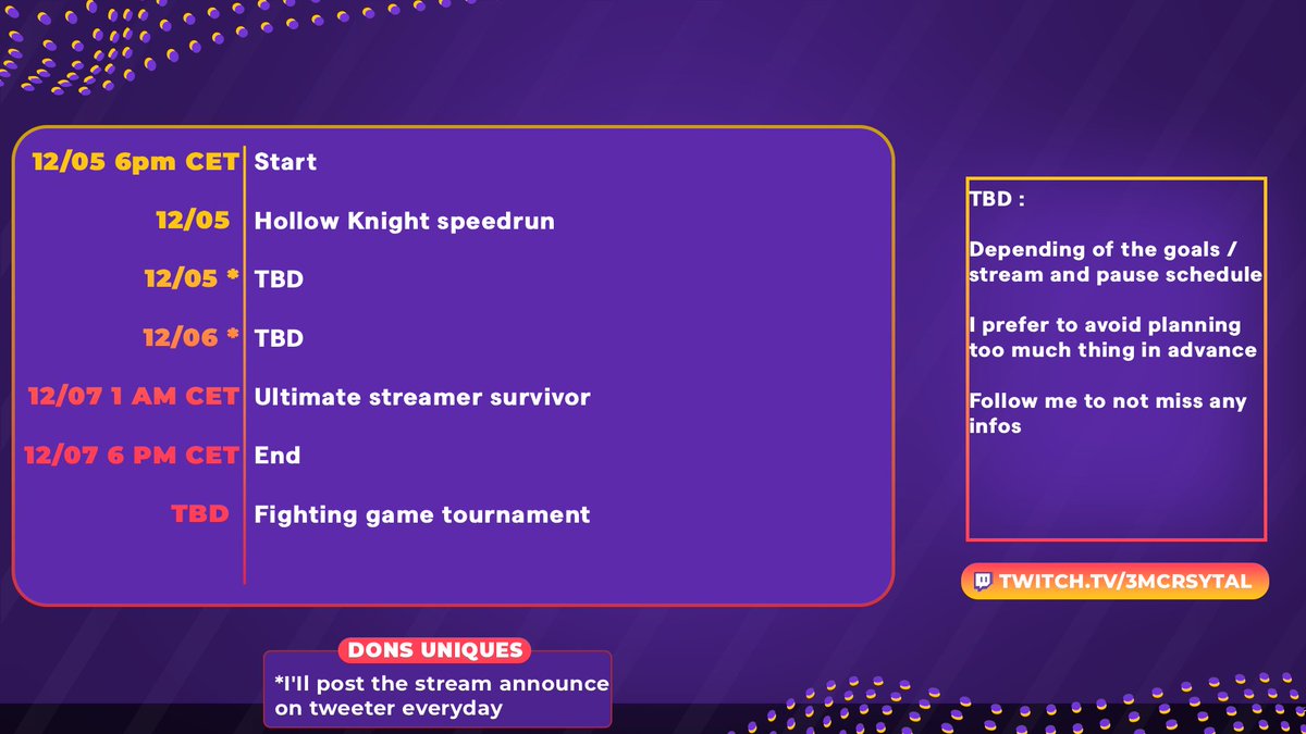 RavenshadeVT's tweet photo. Here's my Donation goals (yes I miss one) and schedule (kinda) for this #TéléthonGaming  

See you at 6pm CET today for this first day of event!! 🕯️ https://t.co/6GJ8mvt6b3