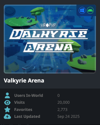 gat8vr's tweet photo. Valkyrie Arenaが20000Visitsになりました
たくさん遊んでくれてありがとう https://t.co/vyXjBCPCR6