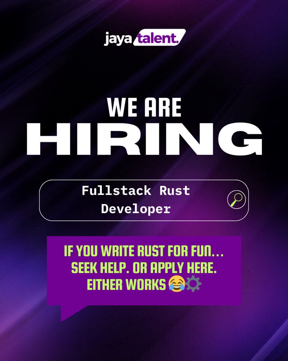 JayaTalent's tweet image. 🔈Jaya Talent is Hiring – Fullstack Rust Developer (Remote)🔈

We’re looking for an exceptional Fullstack Rust Developer to join our client’s innovative DeFi team.
💼 Full-time | Remote (EU-friendly time zones preferred)

Role Overview
Seeking a Senior Backend/Fullstack Engineer…