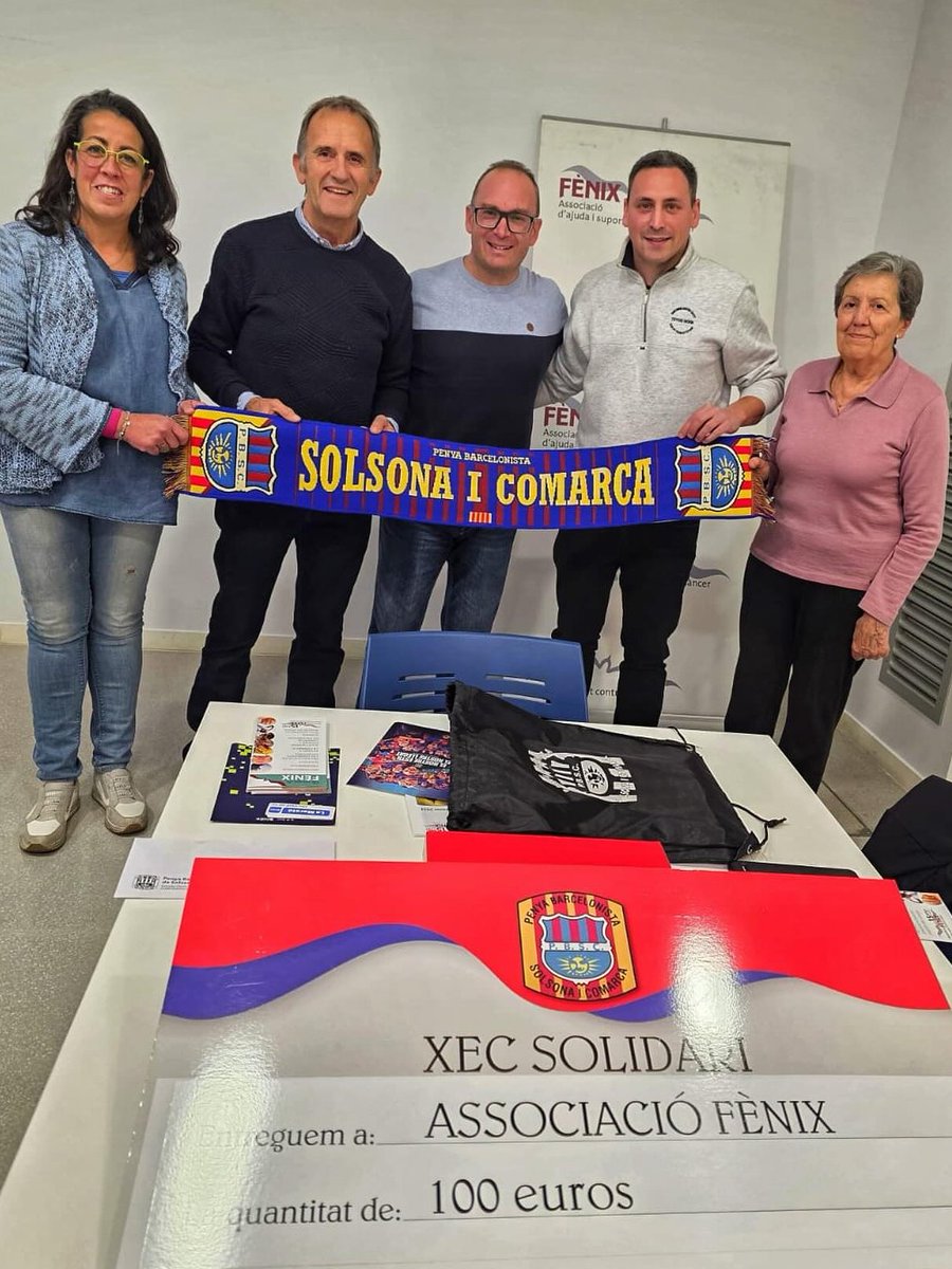 🫶 La <a href="/SolsonaPenyaFCB/">PBSC</a> ha fet un donatiu a <a href="/AssociacioFenix/">Associació FÈNIX</a> per contribuir a la seva labor d'ajuda a les persones que pateixen càncer i les seves famílies.
❇️ L'esperit solidari de les penyes segueix ben viu!

💙❤️ #FemBarçaFemPenya #ForçaBarça