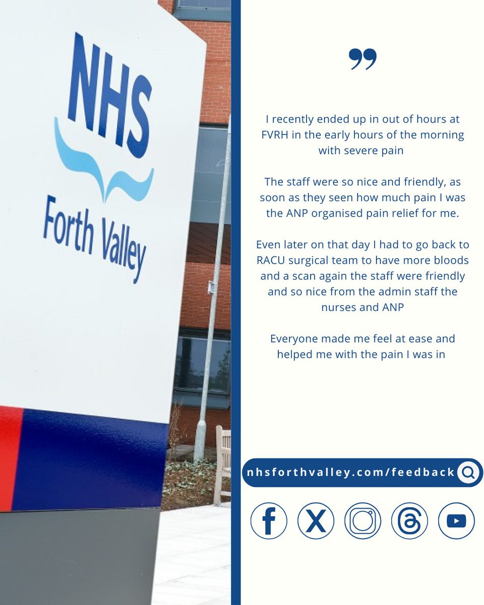 NHSForthValley's tweet image. It's #FeedbackFriday!

This week's comes via Care Opinion for our Out of Hours Team and Surgical Assessment Unit. Well done to everyone involved #teamNHSFV 💙

careopinion.org.uk/1407969