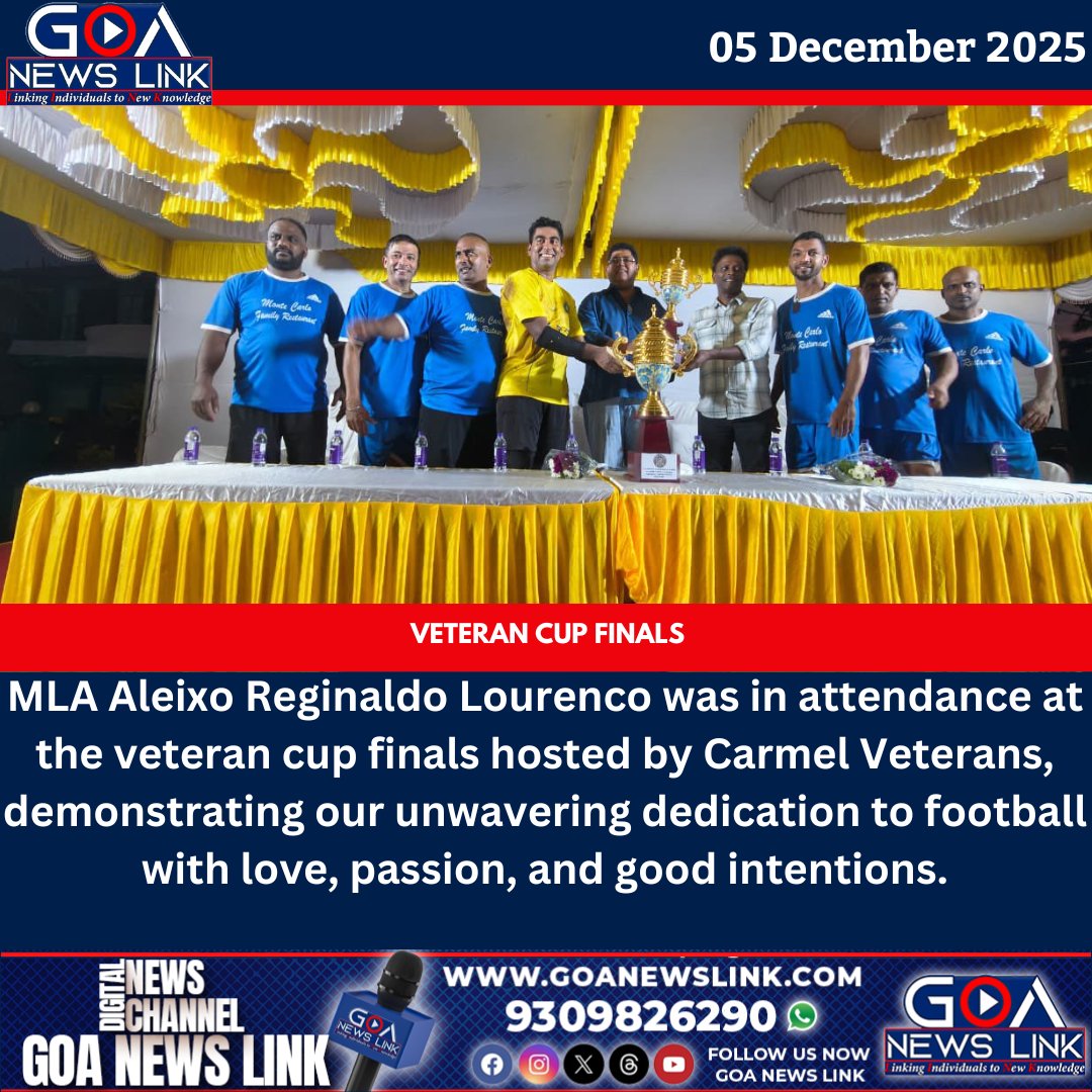 MLA <a href="/ReginaldoGoa/">Aleixo Reginaldo Lourenco</a> was in attendance at the veteran cup finals hosted by Carmel Veterans, demonstrating our unwavering dedication to football with love, passion, and good intentions.

#Goa #goanewslink