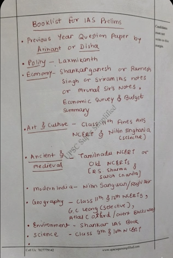 gjsontake's tweet photo. Booklist for IAS Prelims, 2026.  
Minimum books, maximum revision = Good Preparation   

Read Minimum possible books. 
Goal is to be District Collector &amp; not Book Collector  
#UPSC https://t.co/b1YpBGhjni