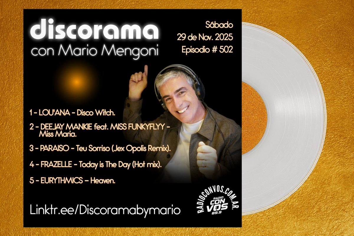DISCORAMA - Episodio #503.   
Artista invitado: Dany Mañas.   
Links para escuchar: 
Spotify: open.spotify.com/episode/3PN311…
Mixcloud: mixcloud.com/mario-mengoni/…
Otras app: linktr.ee/Discoramabymar…

📀 PLAYLIST:

🟠 LOU'ANA – Disco Witch
🟠 DEEJAY MANKIE feat. MISS FUNKYFLYY – Miss Maria
🟠