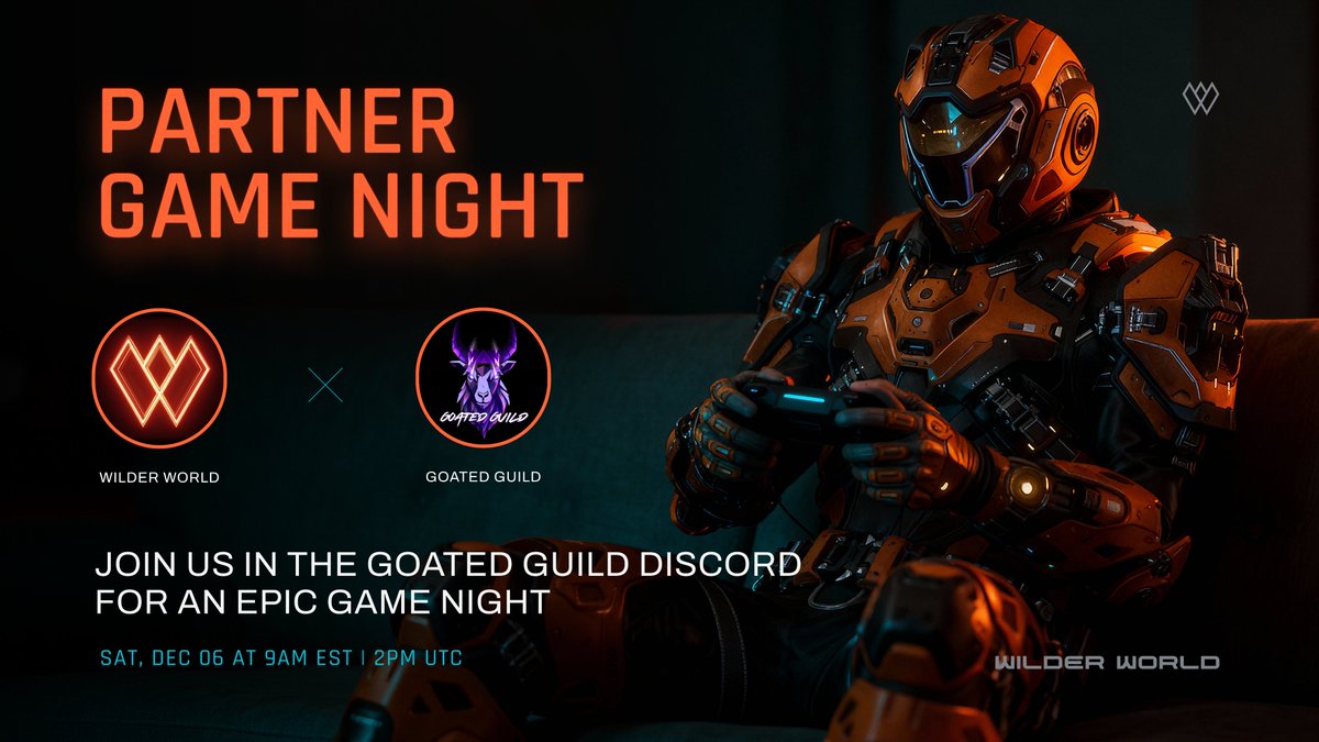 🎮GOATED GUILD GAME NIGHT🎮

🎯 Join the <a href="/Goated_Guild/">Goated Guild | Immutable</a> community as they play <a href="/WilderWorld/">Wilder World</a> Super Early Access and hand out some $WILD prizes!

📍Location: Goated Guild Discord
🗓️Date &amp; Time: Tomorrow at 9AM EST/ 2PM UTC
🔗Goated Guild Discord: discord.gg/goatedguild