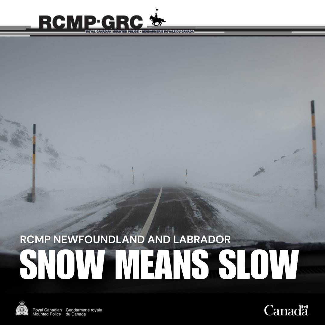 RCMPNL's tweet photo. ⚠️ Whitbourne RCMP urges the public to use extreme caution on the Trans Canada Highway between Ocean Pond and Long Harbour. The area is experiencing extremely slippery conditions with very low visibility. Whiteout conditions and ice are creating hazardous travel conditions. 

Please consider delaying any immediate travel until later in the morning if possible. If you must travel, please exercise extreme caution, leave extra space between you and other vehicles and drive according to road and weather conditions.

Remember — snow means slow! 🌨️